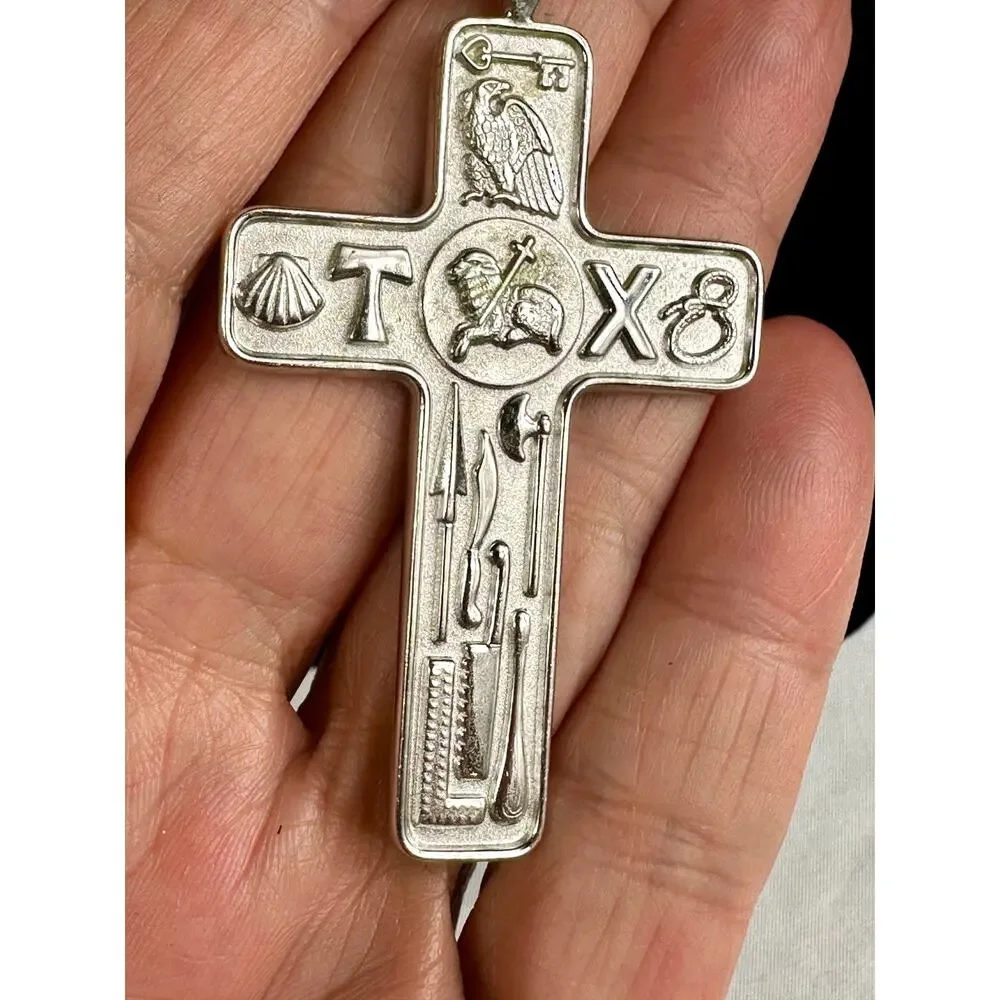 Rare Vintage JCP STER Sterling Silver Apostles Cross Necklace 42g Endless Chain